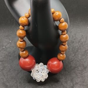 Chic White and Brown Beaded Bracelet with Crystal Accents